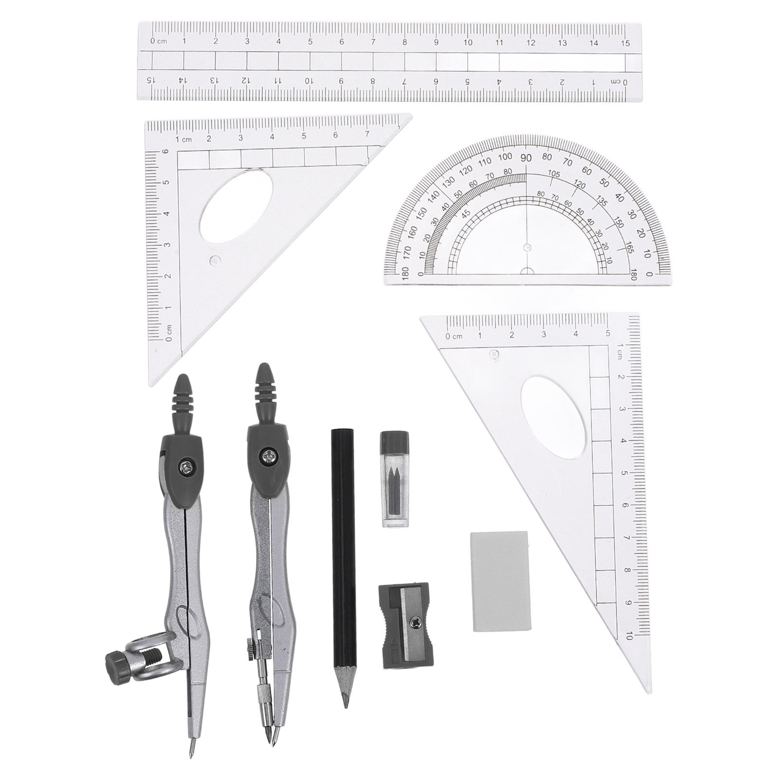 Math Geometry Set With Compass - 1セットの幾何学製図セット。分度器、コンパス、定規が含まれ、学校での学習や作業に役立つ精密な製図ツールです。
