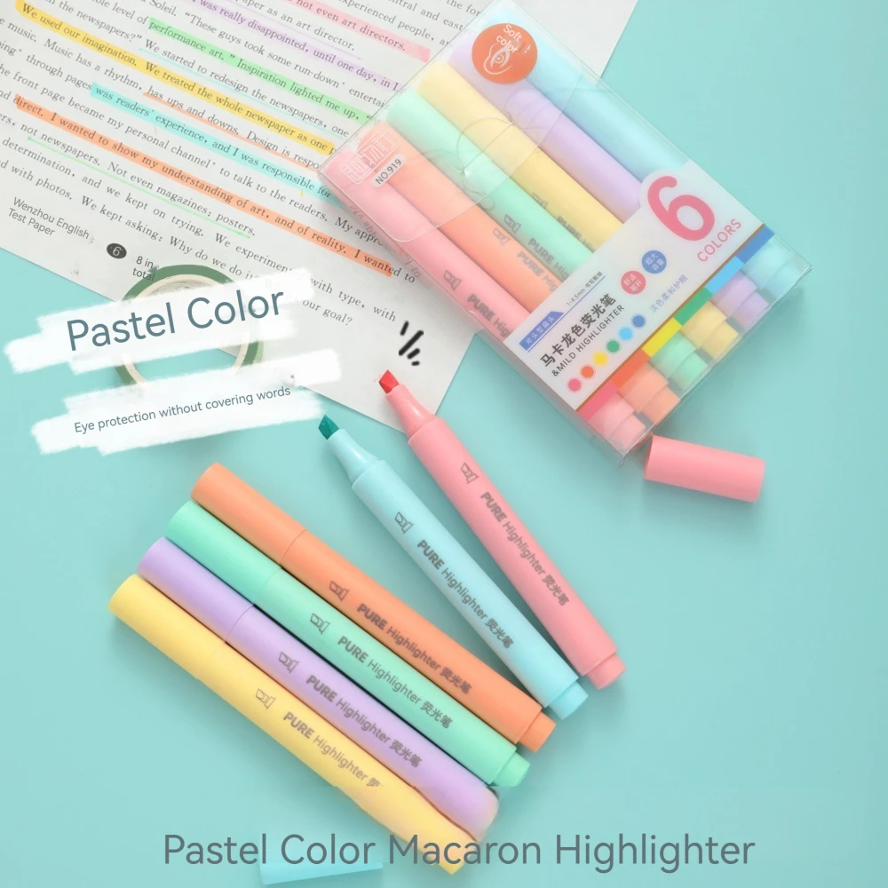 6本セット パステルカラー マカロン ハイライターペン かわ - Pastel Highlighter Set Double Ended のレビューと価格