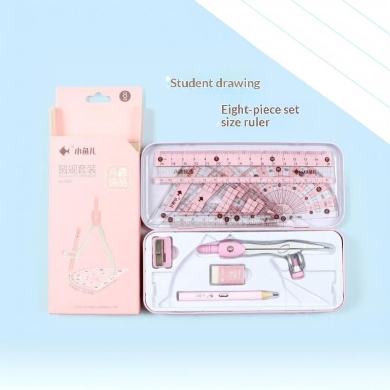 8点セットの幾何学数学用画材セット。定規、コンパス、鉛筆がセ - Math Geometry Set With Compass のレビューと価格