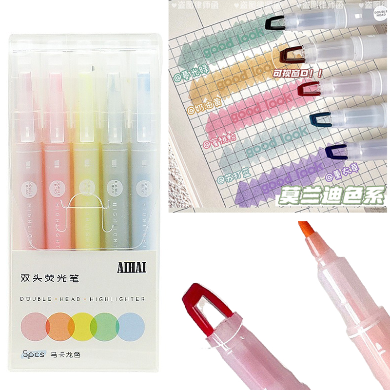 5 色ダブルユニークなウィンドウチップ蛍光ペンダブルヘッドパ - Pastel Highlighter Set Double Ended のレビューと価格