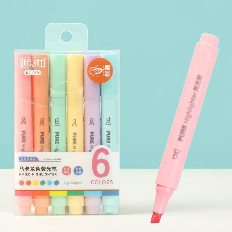 6 ピース/セットパステルカラーマカロン蛍光ペンマーカーペン - Pastel Highlighter Set Double Ended のレビューと価格